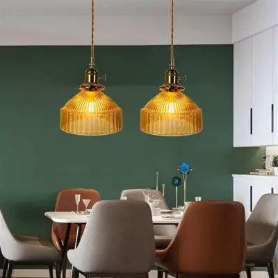 Zyrion Retro Ribbed Clear Glass Pendant Light Zyrion Retro Ribbed Clear Glass Pendant Light