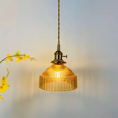 Zyrion Retro Ribbed Clear Glass Pendant Light Zyrion Retro Ribbed Clear Glass Pendant Light