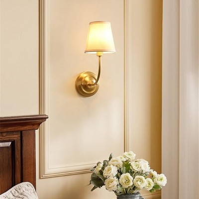 Ozwa Frosted Antique Brass Wall Sconce with Linen Shade Ozwa Frosted Antique Brass Wall Sconce with Linen Shade