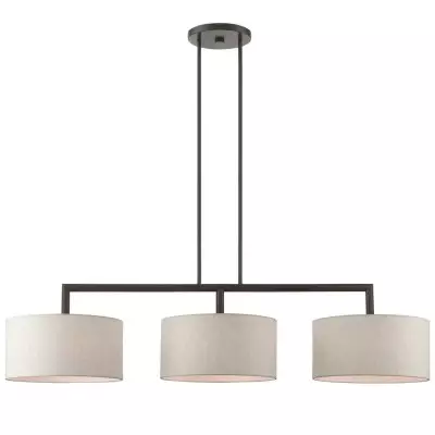 Glythar Black 3 Light White Fibric Drum Shades Linear Chandelier