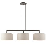 Glythar Black 3 Light White Fibric Drum Shades Linear Chandelier