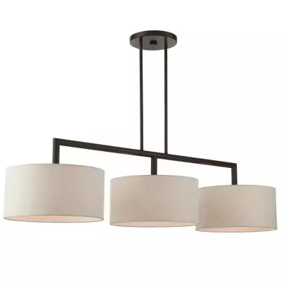 Glythar Black 3 Light White Fibric Drum Shades Linear Chandelier