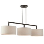 Glythar Black 3 Light White Fibric Drum Shades Linear Chandelier