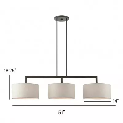 Glythar Black 3 Light White Fibric Drum Shades Linear Chandelier