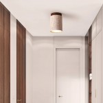 Hyrion Mini Wood And Stone Cylinder Travertine Ceiling Light