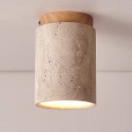 Hyrion Mini Wood And Stone Cylinder Ceiling Light