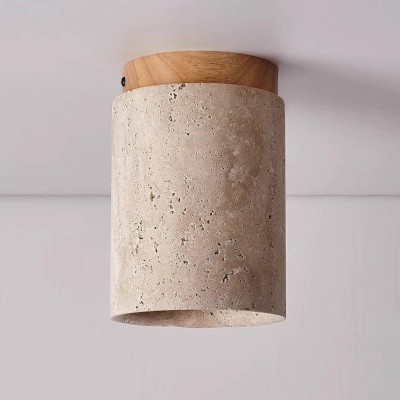 Hyrion Mini Wood And Stone Cylinder Ceiling Light