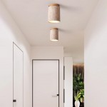 Hyrion Mini Wood And Stone Cylinder Ceiling Light