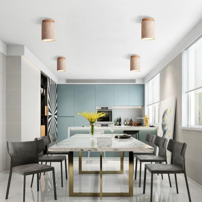 Hyrion Mini Wood And Stone Cylinder Ceiling Light