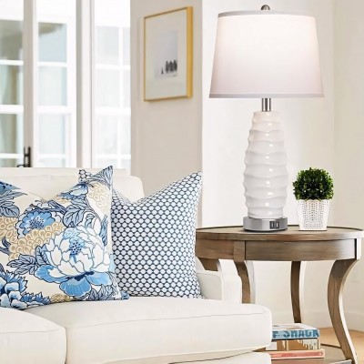 Xylia White Curvy Wave-Textured Ceramic Table Lamp Xylia White Curvy Wave-Textured Ceramic Table Lamp