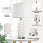 Xylia White Curvy Wave-Textured Ceramic Table Lamp Xylia White Curvy Wave-Textured Ceramic Table Lamp