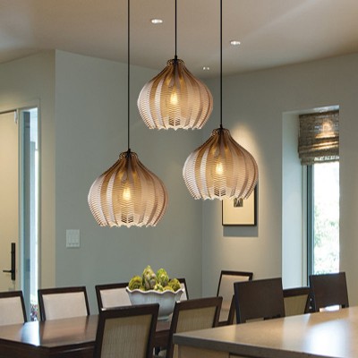 Klython 3 Light Brown Ribbed Glass Cluster Pendant Light Klython 3 Light Brown Ribbed Glass Cluster Pendant Light
