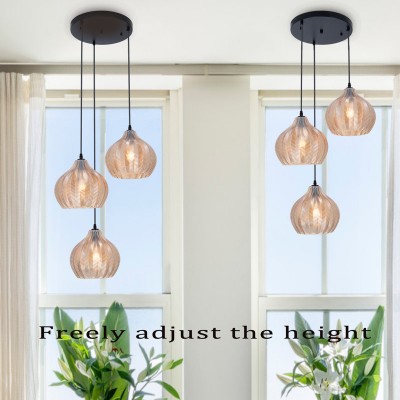 Klython 3 Light Brown Ribbed Glass Cluster Pendant Light Klython 3 Light Brown Ribbed Glass Cluster Pendant Light