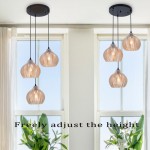 Klython 3 Light Brown Ribbed Glass Cluster Pendant Light