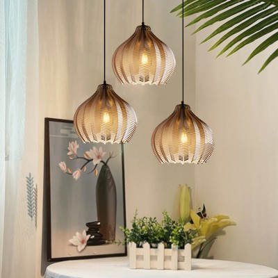 Klython 3 Light Brown Ribbed Glass Cluster Pendant Light Klython 3 Light Brown Ribbed Glass Cluster Pendant Light