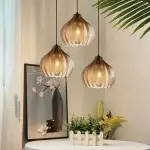 Klython 3 Light Brown Ribbed Glass Cluster Pendant Light