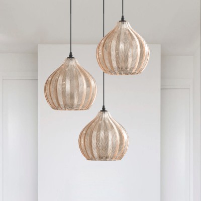 Klython 3 Light Brown Ribbed Glass Cluster Pendant Light Klython 3 Light Brown Ribbed Glass Cluster Pendant Light