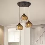 Klython 3 Light Brown Ribbed Glass Cluster Pendant Light
