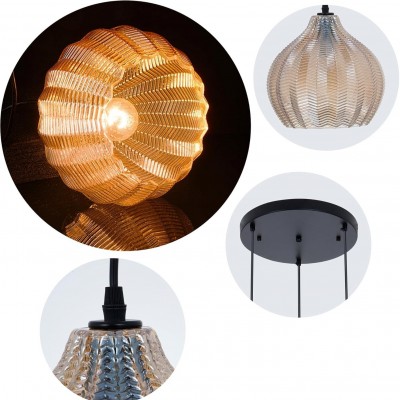 Klython 3 Light Brown Ribbed Glass Cluster Pendant Light Klython 3 Light Brown Ribbed Glass Cluster Pendant Light