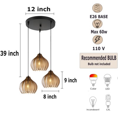 Klython 3 Light Brown Ribbed Glass Cluster Pendant Light Klython 3 Light Brown Ribbed Glass Cluster Pendant Light