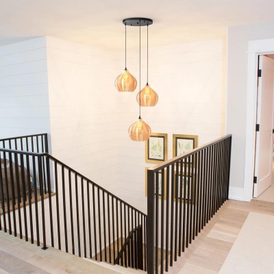 Klython 3 Light Brown Ribbed Glass Cluster Pendant Light Klython 3 Light Brown Ribbed Glass Cluster Pendant Light
