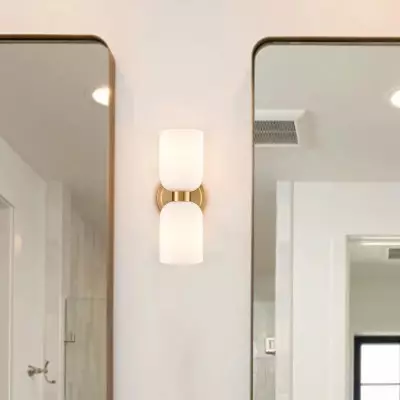 Mynith Milky Glass Tube Up Down Vanity Wall Sconce Mynith Milky Glass Tube Up Down Vanity Wall Sconce