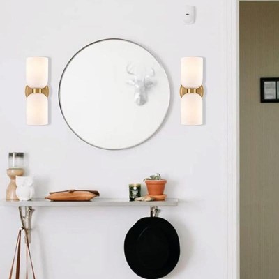 Mynith Milky Glass Tube Up Down Vanity Wall Sconce Mynith Milky Glass Tube Up Down Vanity Wall Sconce
