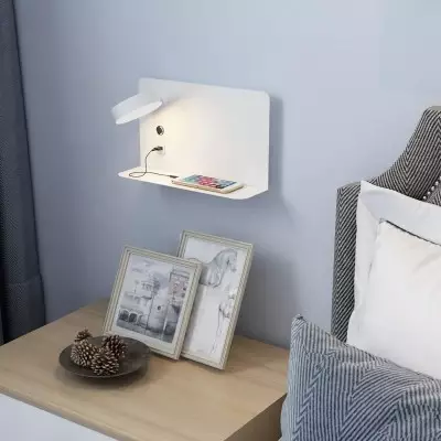 Nexar Aluminum Led Swivel Sconce With Shelf And Charging Function