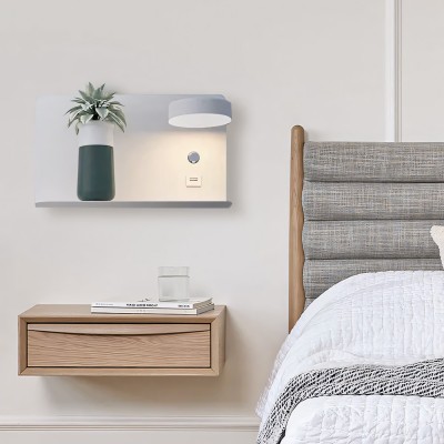 Nexar Aluminum Led Swivel Sconce With Shelf And Charging Function Nexar Aluminum Led Swivel Sconce With Shelf And Charging Function