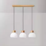 Tyrionth Wood Base 3 Light White Ribbed Glass Shade Pendant Light