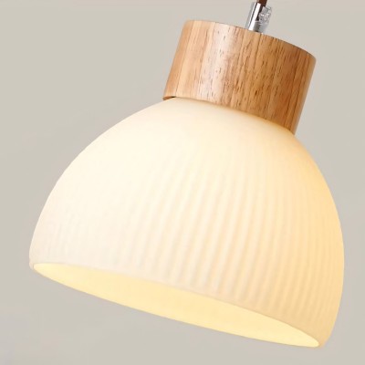 Tyrionth Wood Base 3 Light White Ribbed Glass Shade Pendant Light Tyrionth Wood Base 3 Light White Ribbed Glass Shade Pendant Light