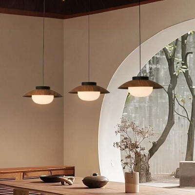Uthar 3 Light Led Wood Color Round Pendant Light