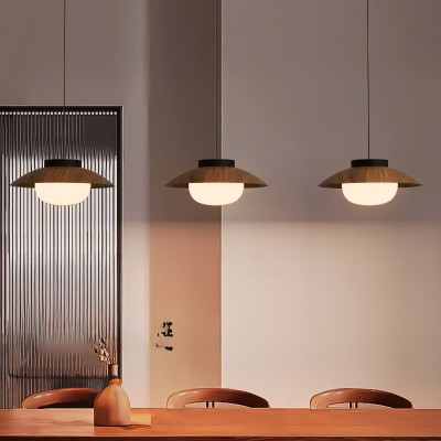 Uthar 3 Light Led Wood Color Round Pendant Light