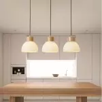 Tyrionth Wood Base 3 Light White Ribbed Glass Shade Pendant Light