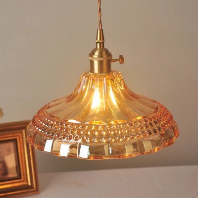 Olyx Amber Textured Glass Pot Lid Pendant Light Olyx Amber Textured Glass Pot Lid Pendant Light