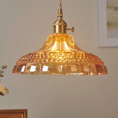 Olyx Amber Textured Glass Pot Lid Pendant Light Olyx Amber Textured Glass Pot Lid Pendant Light