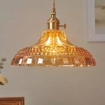 Olyx Amber Textured Glass Pot Lid Pendant Light