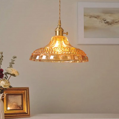 Olyx Amber Textured Glass Pot Lid Pendant Light Olyx Amber Textured Glass Pot Lid Pendant Light