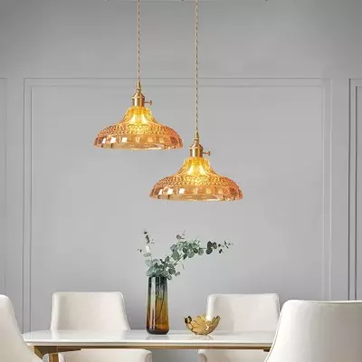 Olyx Amber Textured Glass Pot Lid Pendant Light Olyx Amber Textured Glass Pot Lid Pendant Light