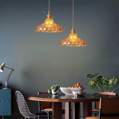 Olyx Amber Textured Glass Pot Lid Pendant Light Olyx Amber Textured Glass Pot Lid Pendant Light