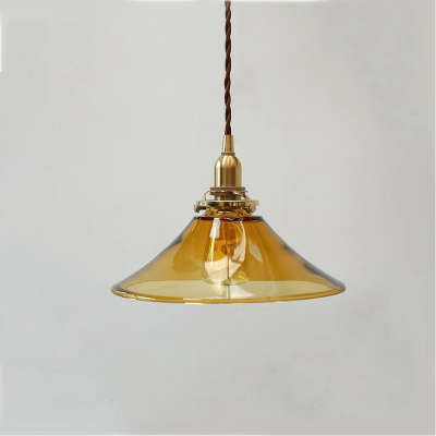 Vythar Retro Brass Cone Amber Glass Pendant Light Vythar Retro Brass Cone Amber Glass Pendant Light