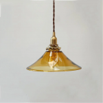 Vythar Retro Brass Cone Amber Glass Pendant Light