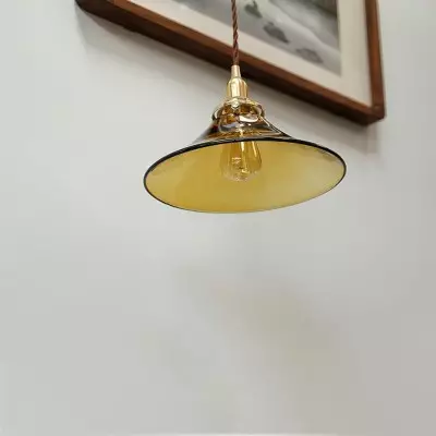 Vythar Retro Brass Cone Amber Glass Pendant Light Vythar Retro Brass Cone Amber Glass Pendant Light