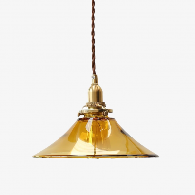 Vythar Retro Brass Cone Amber Glass Pendant Light Vythar Retro Brass Cone Amber Glass Pendant Light