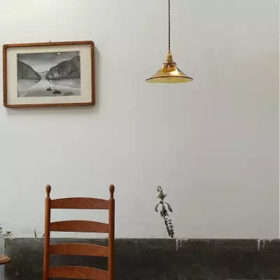 Vythar Retro Brass Cone Amber Glass Pendant Light Vythar Retro Brass Cone Amber Glass Pendant Light