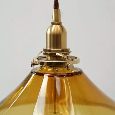 Vythar Retro Brass Cone Amber Glass Pendant Light Vythar Retro Brass Cone Amber Glass Pendant Light