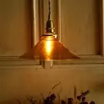 Vythar Retro Brass Cone Amber Glass Pendant Light