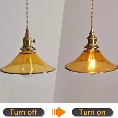 Vythar Retro Brass Cone Amber Glass Pendant Light Vythar Retro Brass Cone Amber Glass Pendant Light