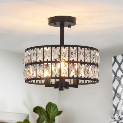 Parnika Luxury Carved Crystal Drum Semi Flush Chandelier