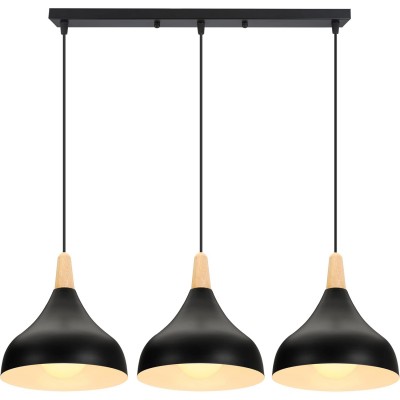 Wrenna 3-Light Black And Wood Dome Pendant Light Wrenna 3-Light Black And Wood Dome Pendant Light